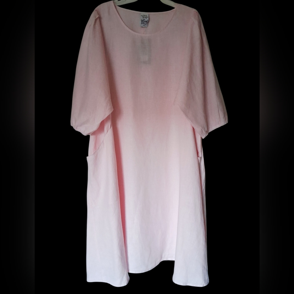 NWT MATCH POINT 100% Linen Midi-Dress / Puff Sleeve / XL
